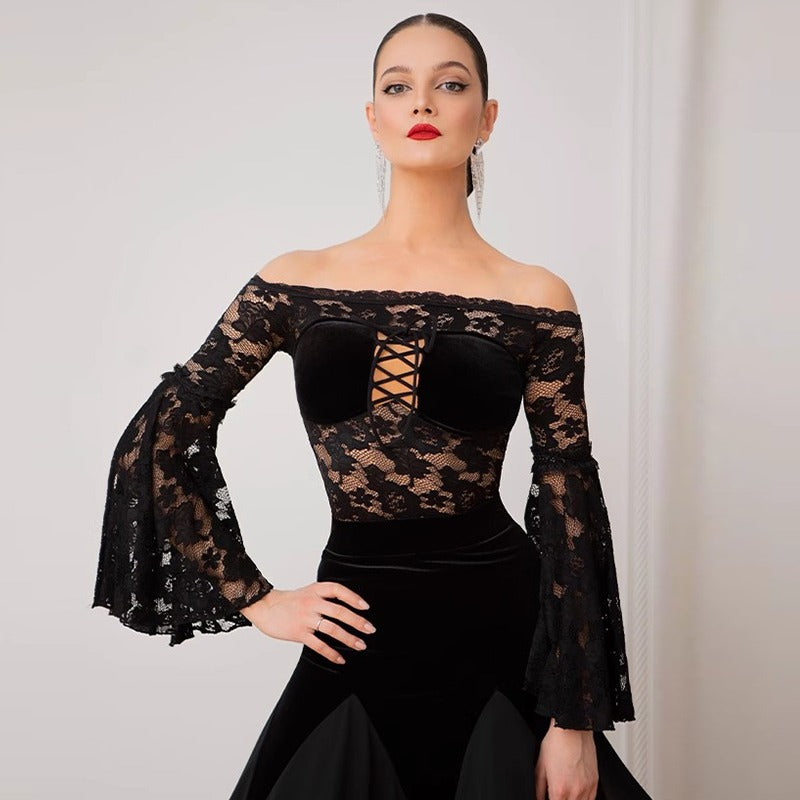 TID Customisable Women's Black  Ballroom Bodysuit Dance Tops Dance Wear