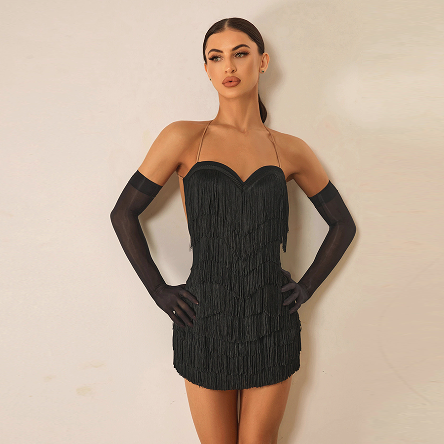 Z Women's Milk Silk Strapless Backless Tassel Dance Dress DanceWear
