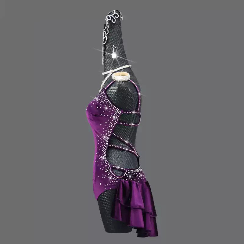 Customisable-Women's Purple Latin Dance Dress Professional Dance Stage Performance Wear