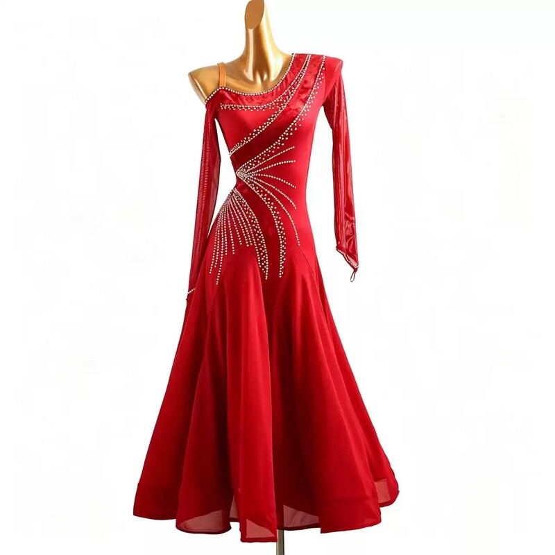 YZY Customisable-Women's Red One Shoulder Modern Dance Dress Ballroom Dance Costume Training Performance