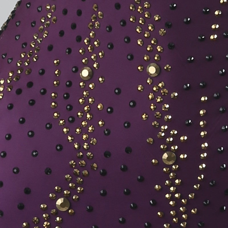YZY Customisable-Women's Purple Long Sleeve Tassel Rhinestone DanceWear Dance Dress Performance Wear
