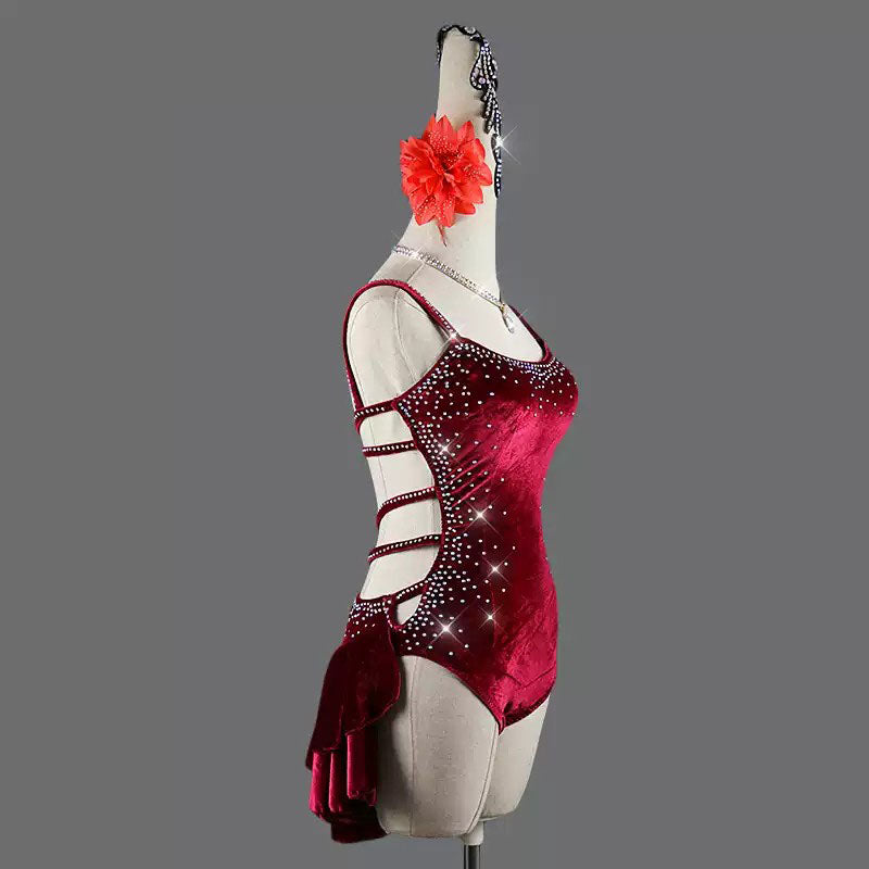 Customisable-Women's Red Latin Dance Dress Professional Dance Stage Performance Wear