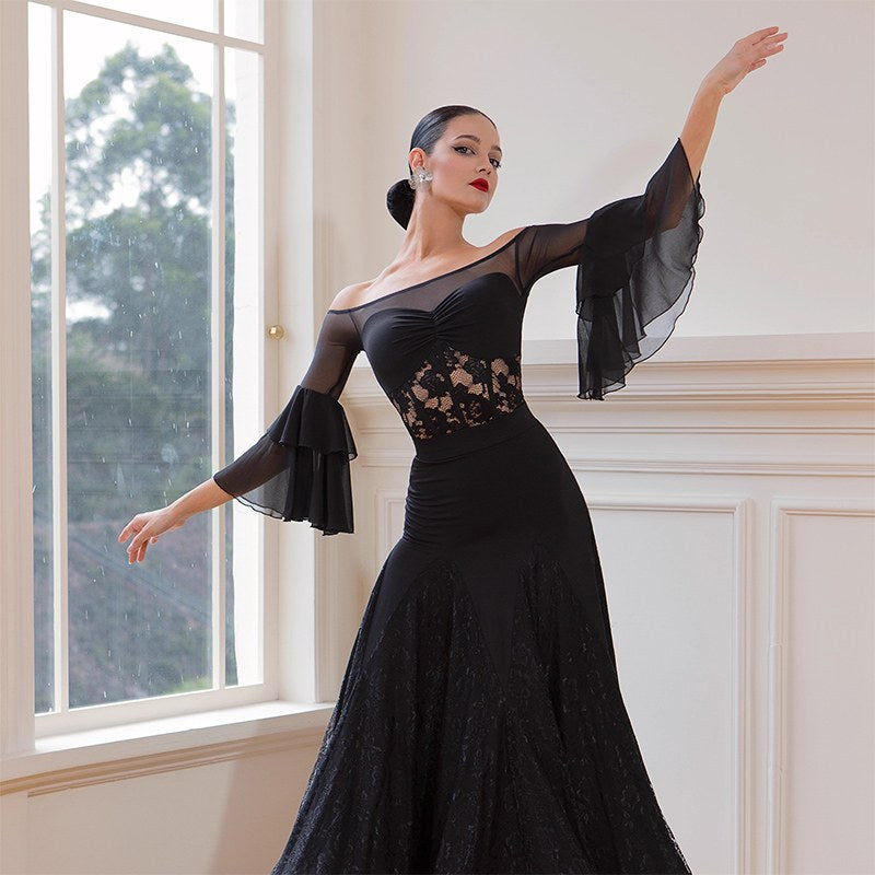 TID Customisable Women's Black  Ballroom Bodysuit Dance Tops Dance Wear