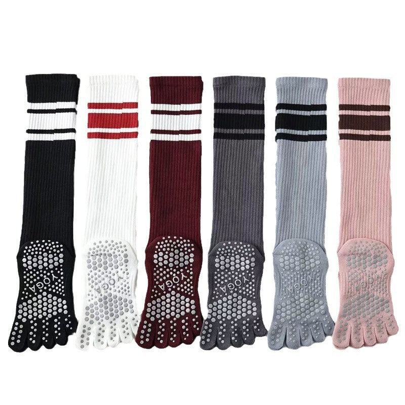 Five-Toe Split Yoga Pilates Knit Cotton Grip Long Socks