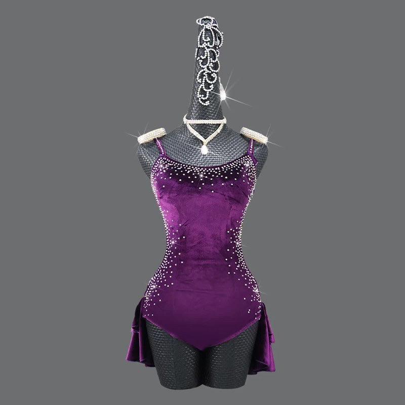 Customisable-Women's Purple Latin Dance Dress Professional Dance Stage Performance Wear