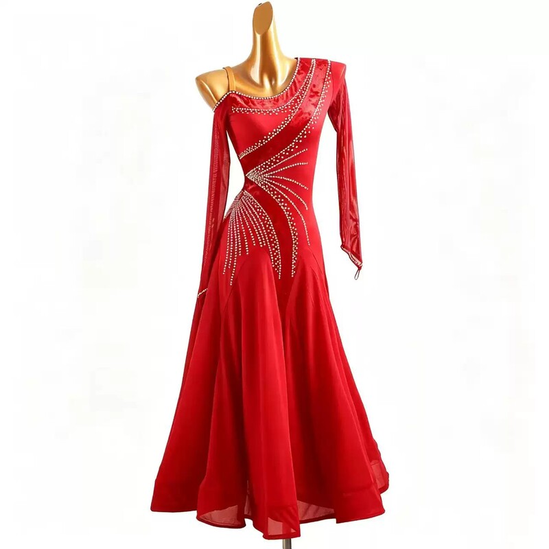 YZY Customisable-Women's Red One Shoulder Modern Dance Dress Ballroom Dance Costume Training Performance