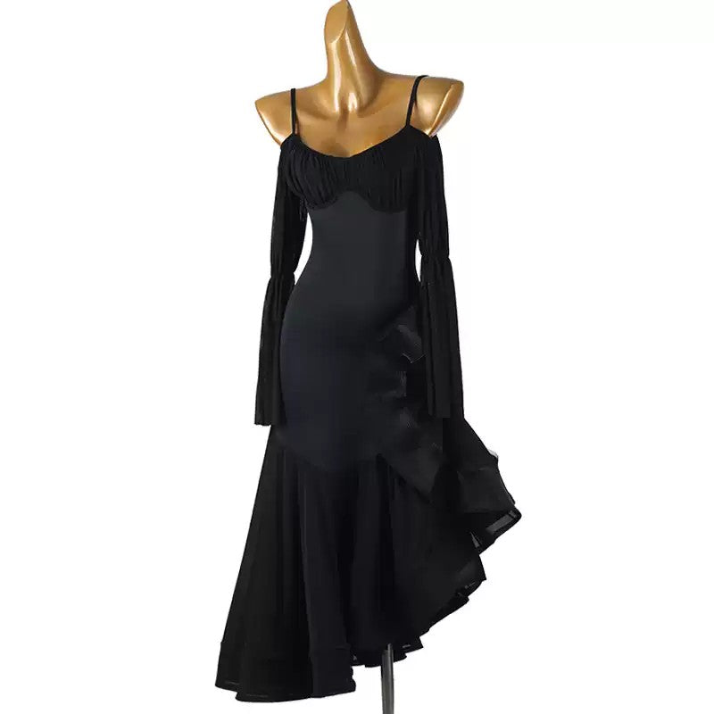 YZY Customisable-Women's Black Spaghetti Strap Tassel DanceWear Dance Dress Performance Wear