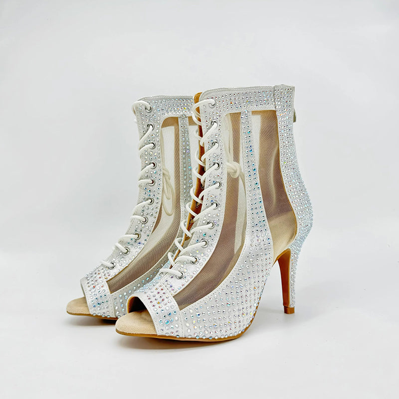 Women's Customized Heel Rhinestone Satin Customized Heels Dance Boots Jazz Salsa Dancing Shoes
