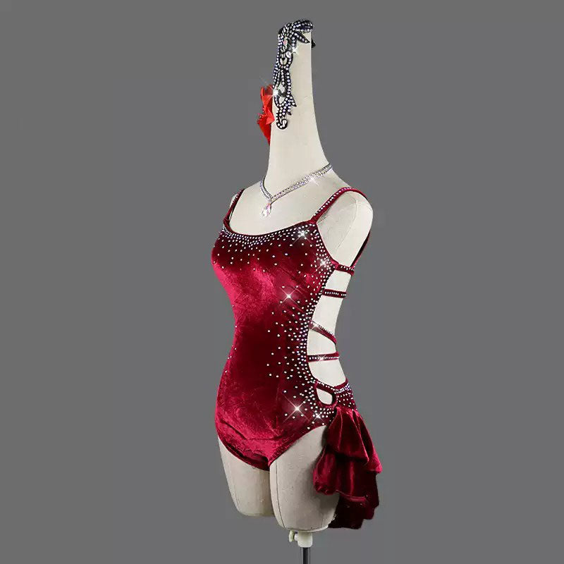 Customisable-Women's Red Latin Dance Dress Professional Dance Stage Performance Wear