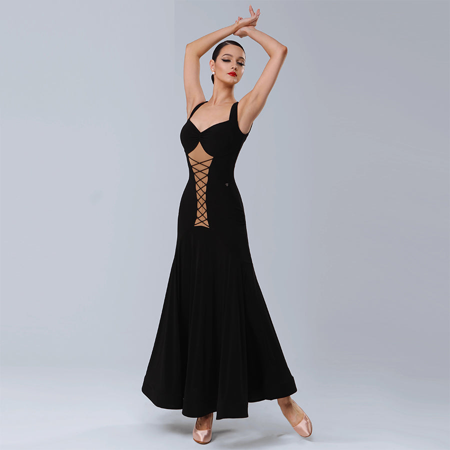 TID Customisable Women's V Neck Black Dance Dresses Performance Competition Dancewear
