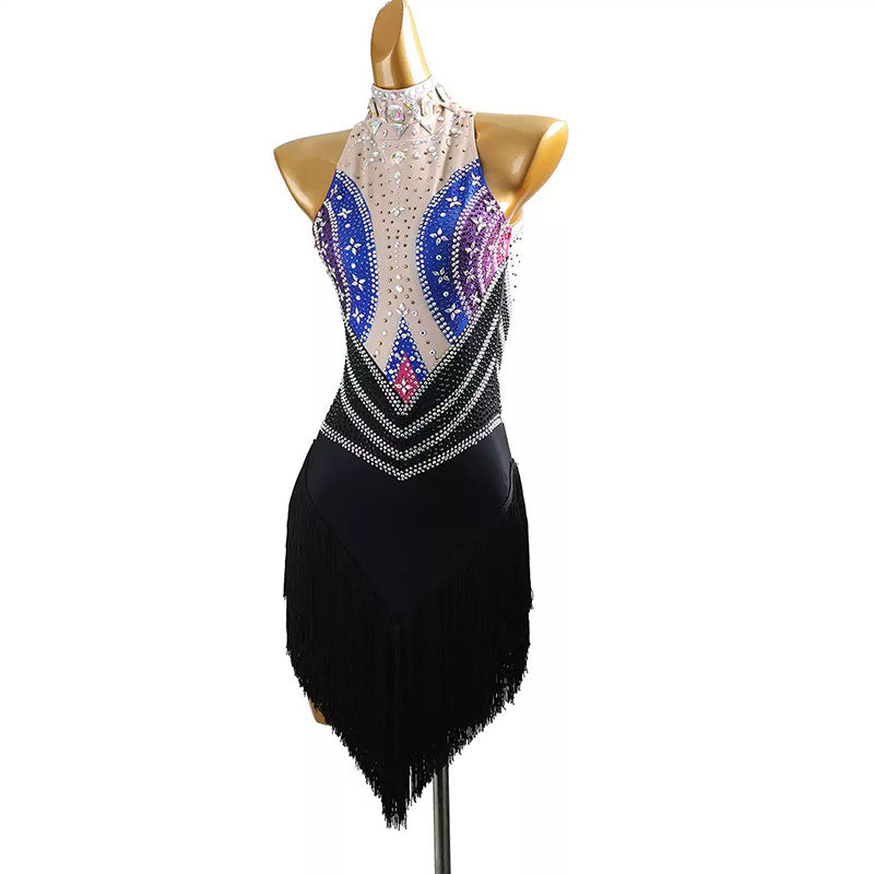 YZY Customisable-Women's Black Tassel DanceWear Dance Dress Performance Wear