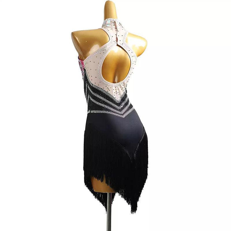YZY Customisable-Women's Black Tassel DanceWear Dance Dress Performance Wear