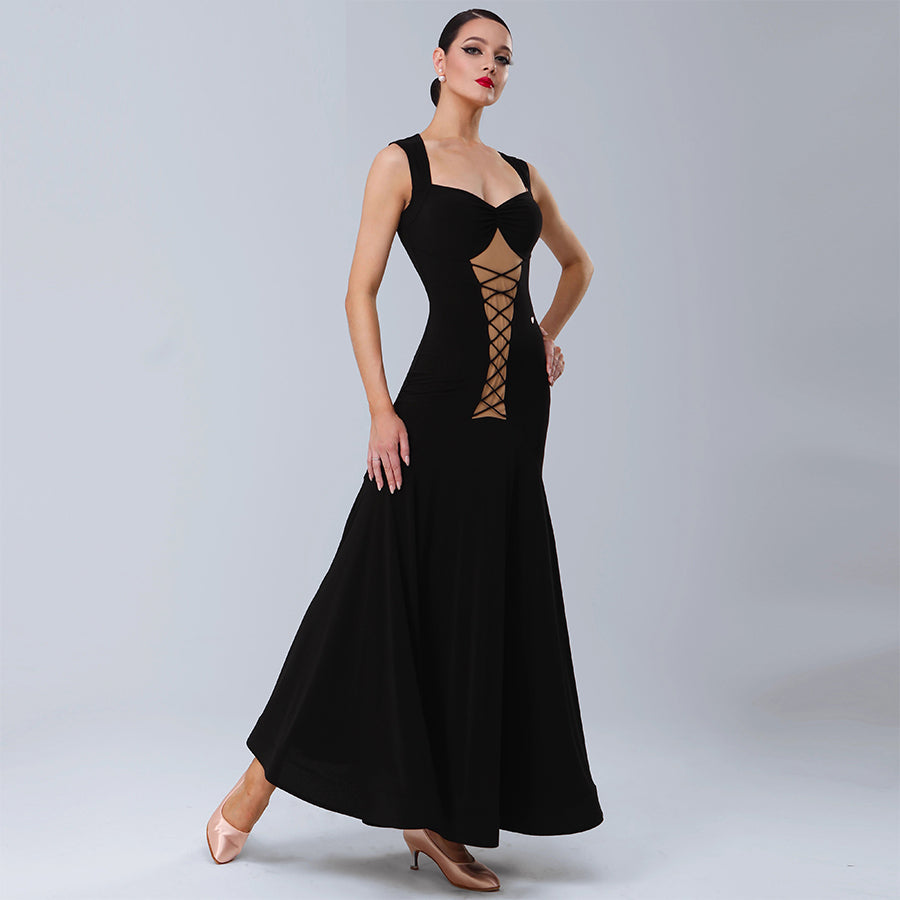 TID Customisable Women's V Neck Black Dance Dresses Performance Competition Dancewear