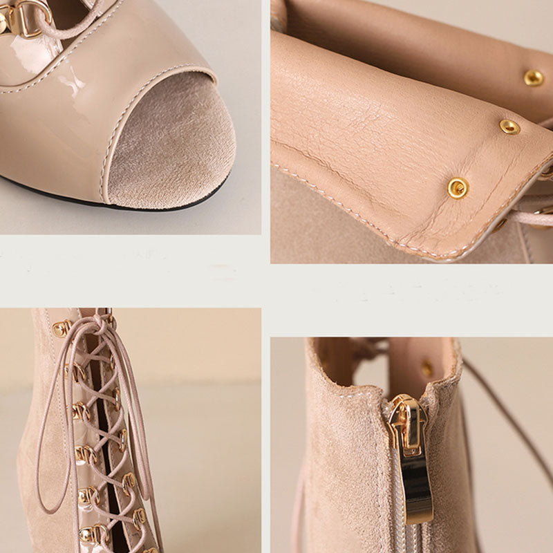 Women's 7.5cm/9.5cm Slim Heel Patchwork Leatherette Rubber Sole Peep Toe Lace-up Jazz Shoes Dance Boots