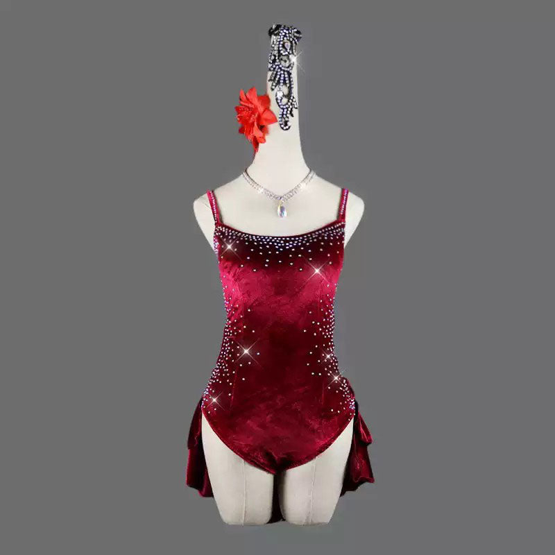 Customisable-Women's Red Latin Dance Dress Professional Dance Stage Performance Wear