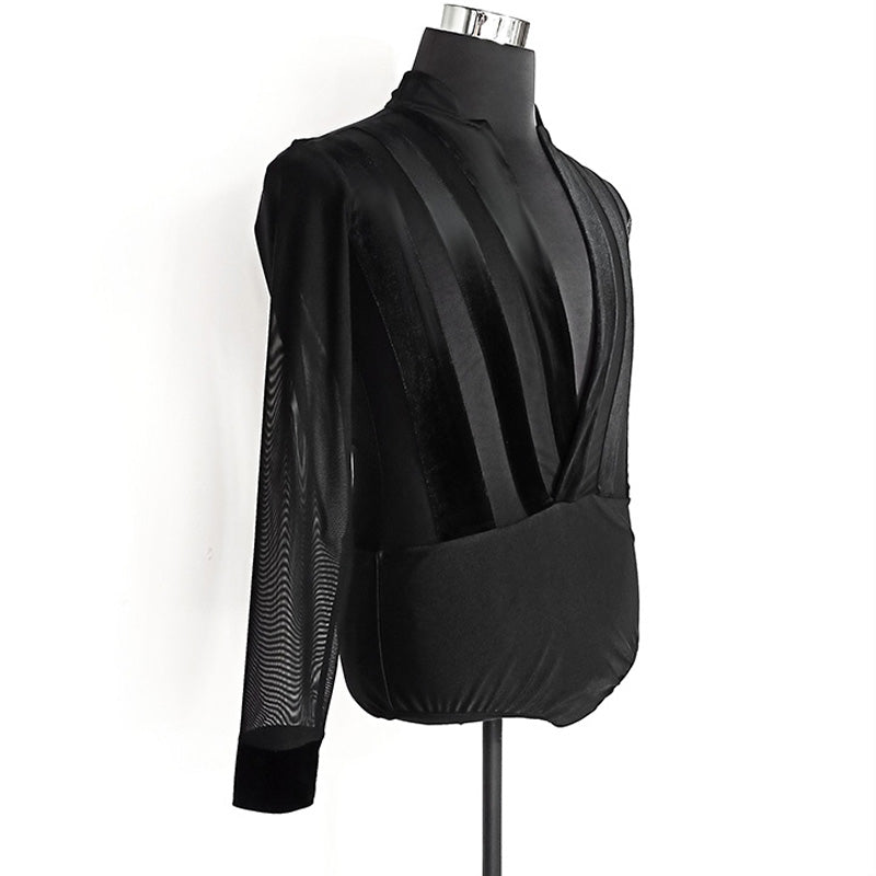 YJFY-Men's Long Sleeve V Neck Latin Dance Tops Dance Wear