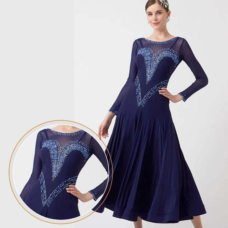 YUN Customisable-Women's Navy Diamonds Ballroom Waltz Modern Dance Dresses Dancewear