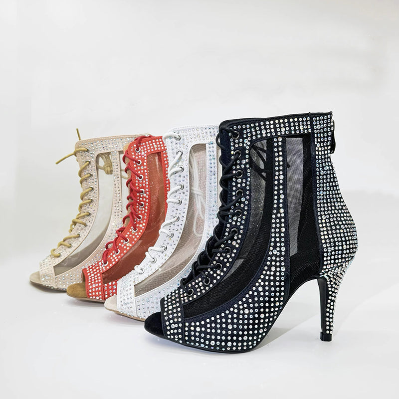 Women's Customized Heel Rhinestone Satin Customized Heels Dance Boots Jazz Salsa Dancing Shoes