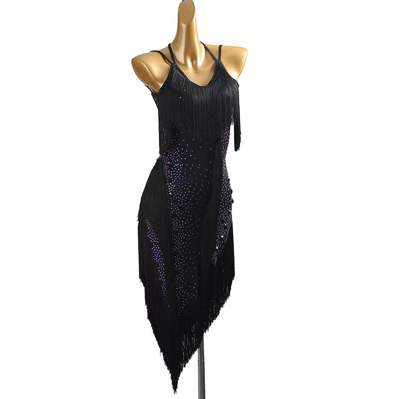 YZY Customisable-Women's Black Tassel DanceWear Dance Dress Performance Wear