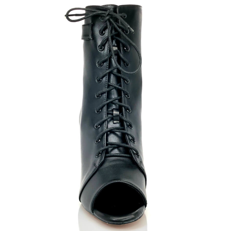 DS Women's Black Leatherette Customized Heel Suede Heel Dance Boots Salsa Jazz Dance Shoes