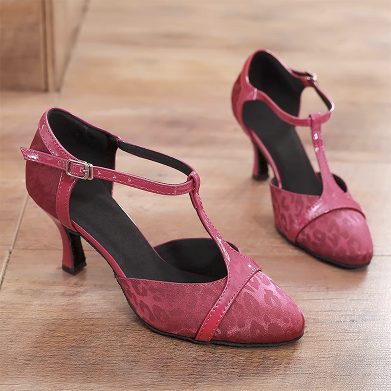 FHX Women's Purple Satin Customized Heels T-Strap Ballroom Dance Shoes Character Shoes