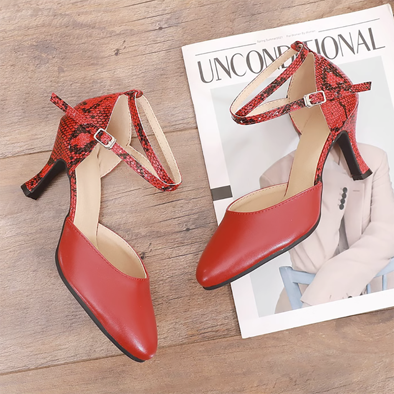 Women's Burgundy Leatherette Customized Heels Ballroom Dance Shoes Modren Shoes