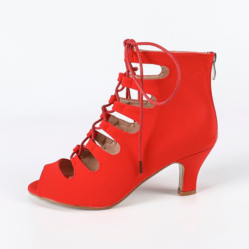 Women's Red Rubber Sole Customized Heel Dance Boots Salsa Jazz Dance Shoes