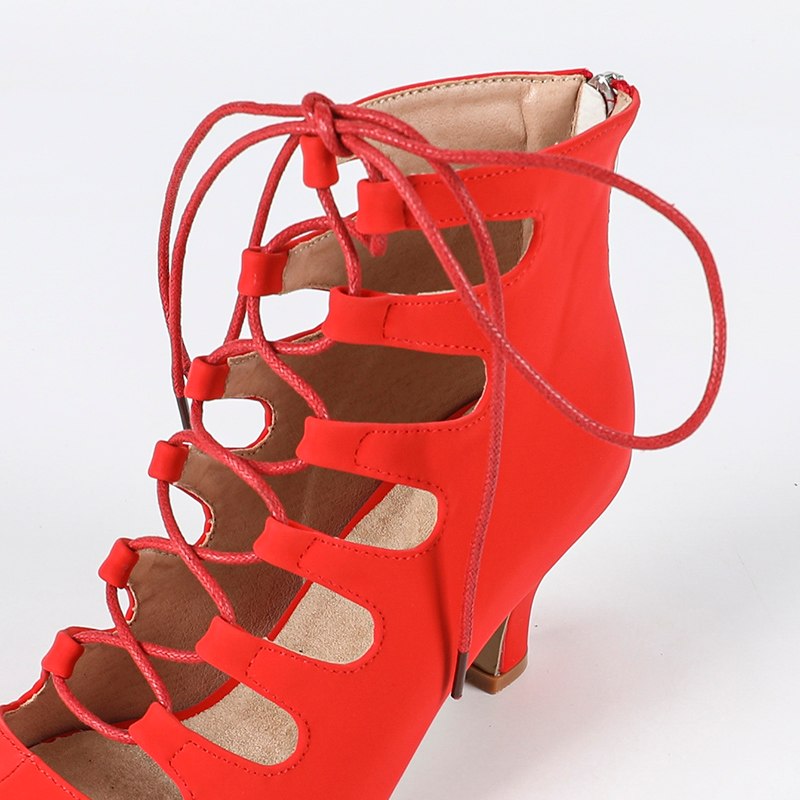 Women's Red Rubber Sole Customized Heel Dance Boots Salsa Jazz Dance Shoes