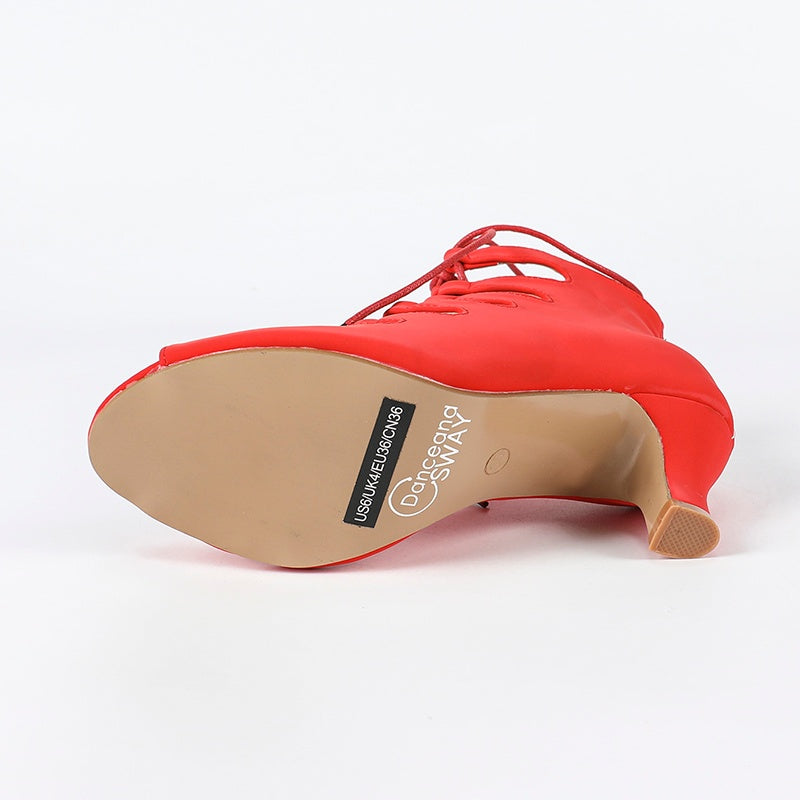 Women's Red Rubber Sole Customized Heel Dance Boots Salsa Jazz Dance Shoes