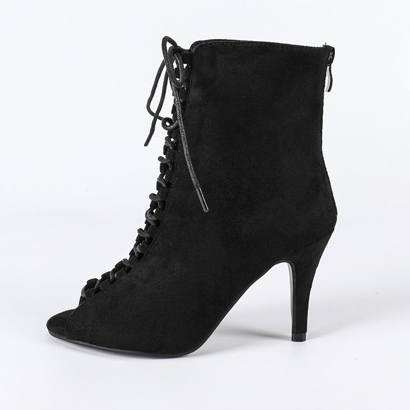 DS Women's Black Rubber Sole Customized Heel Heels Dancer Boots Jazz Salsa Dancing Shoes