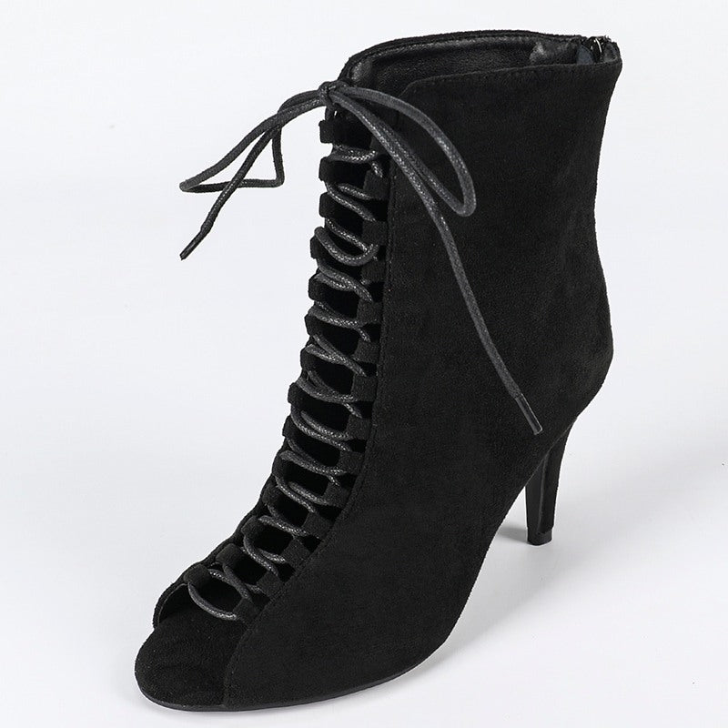 DS Women's Black Rubber Sole Customized Heel Heels Dancer Boots Jazz Salsa Dancing Shoes