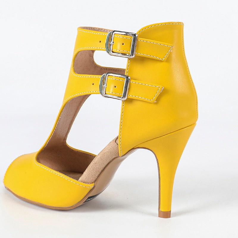 DS Women's Yellow Leatherette Rubber Sole Customized Heels Dance Boots Salsa Dance Shoes