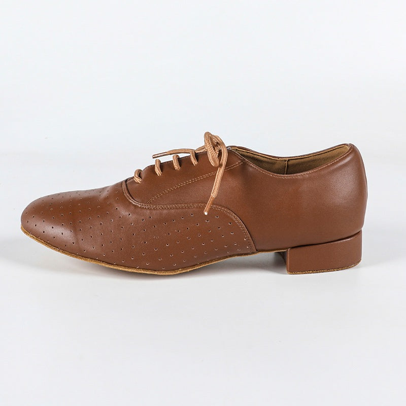 Men's 2cm Brown Leatherette Heels Ballroom Dance Shoes