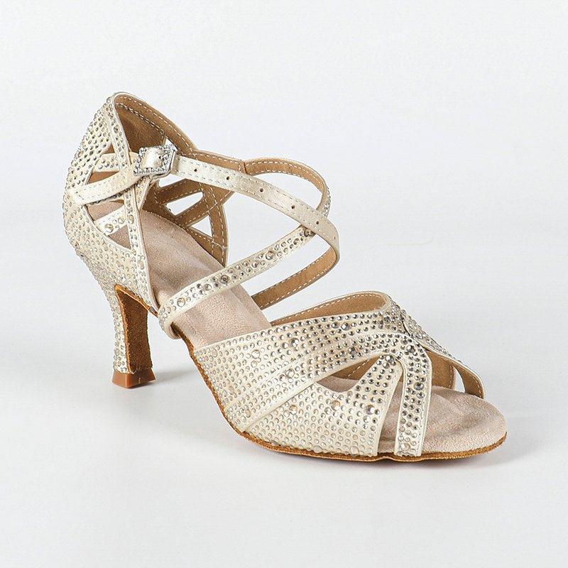 DS Women's Beige Customized Heel Open Toe Strappy Latin Dance Shoes