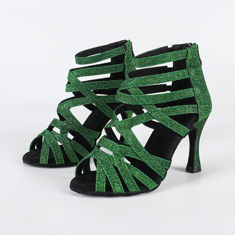 Women's Green Gliiter Customized Heels Dance Boots Jazz Salsa Dancing Shoes