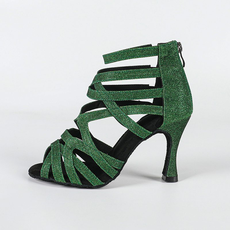 Women's Green Gliiter Customized Heels Dance Boots Jazz Salsa Dancing Shoes