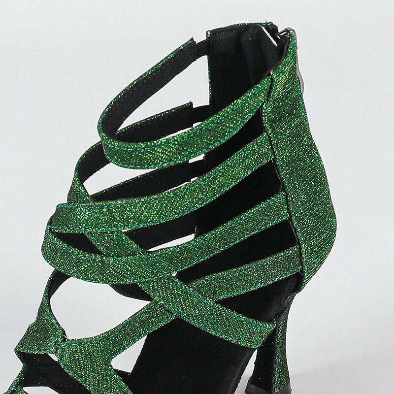 Women's Green Gliiter Customized Heels Dance Boots Jazz Salsa Dancing Shoes