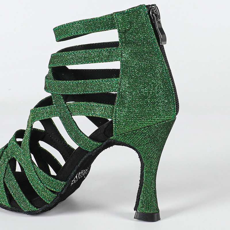 Women's Green Gliiter Customized Heels Dance Boots Jazz Salsa Dancing Shoes
