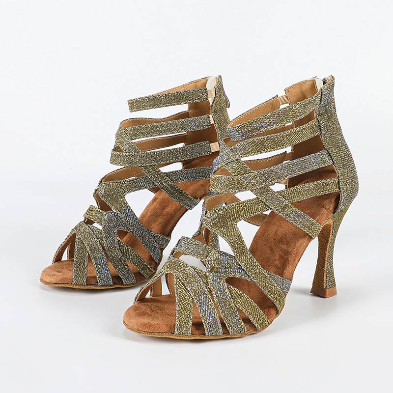 Women's Gold Gliiter Customized Heels Dance Boots Jazz Salsa Dancing Shoes
