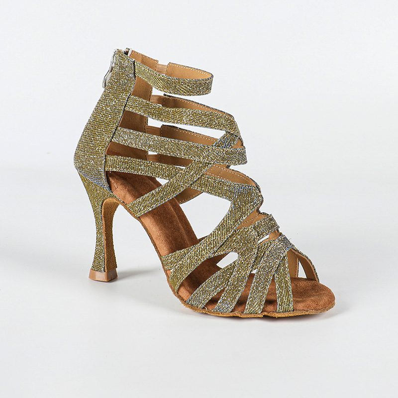 Women's Gold Gliiter Customized Heels Dance Boots Jazz Salsa Dancing Shoes