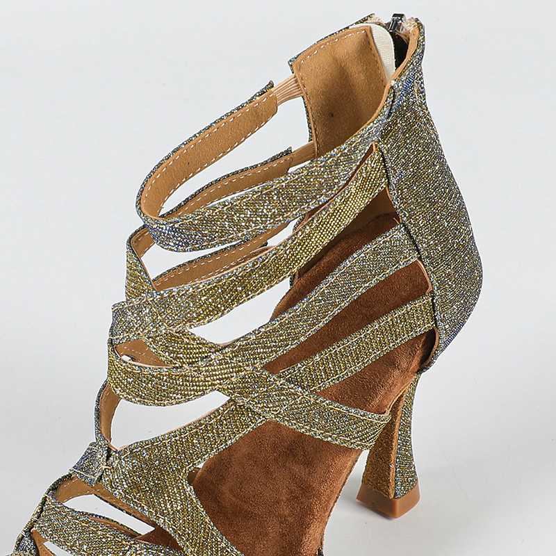 Women's Gold Gliiter Customized Heels Dance Boots Jazz Salsa Dancing Shoes