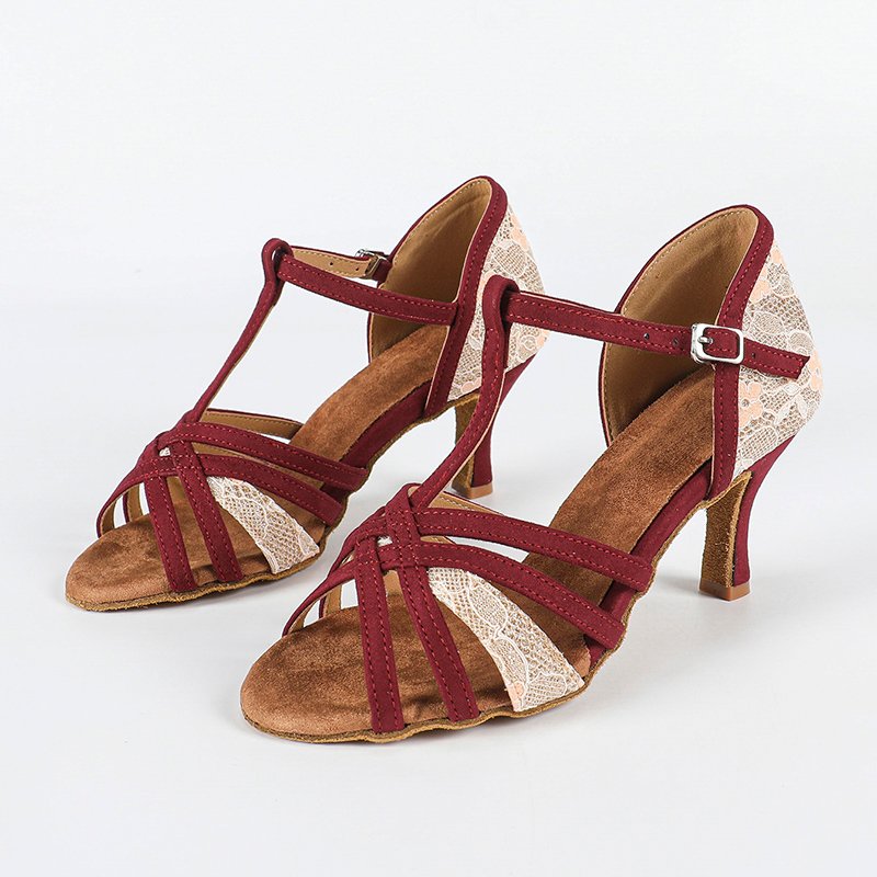 DS Women's Burgundy Customized Heel Latin Dance Shoes