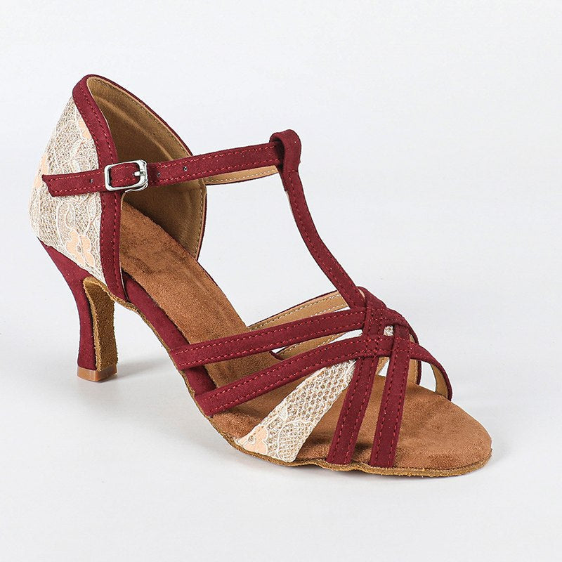 DS Women's Burgundy Customized Heel Latin Dance Shoes