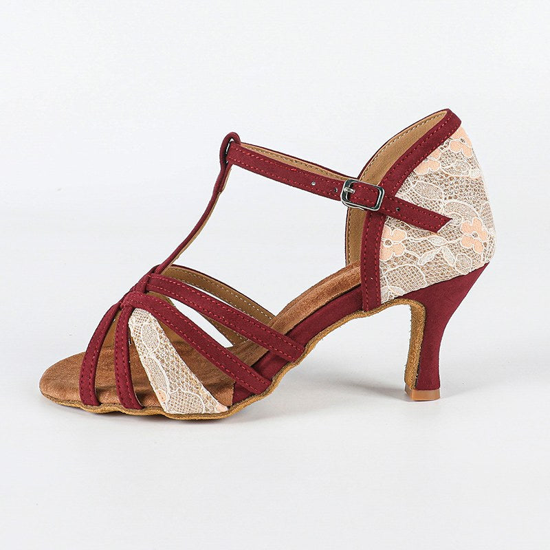 DS Women's Burgundy Customized Heel Latin Dance Shoes