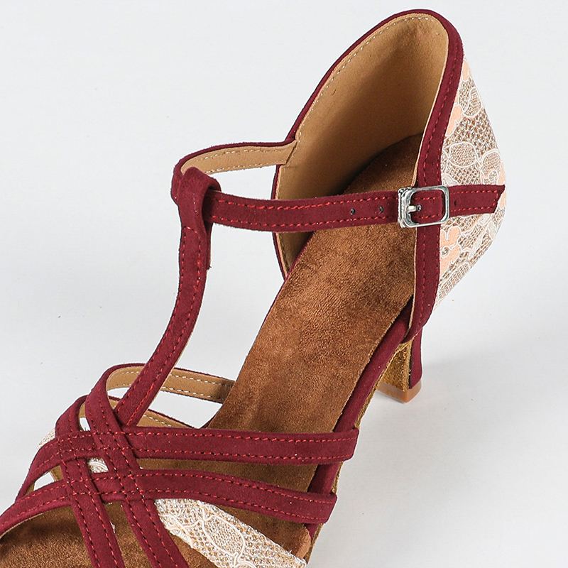 DS Women's Burgundy Customized Heel Latin Dance Shoes