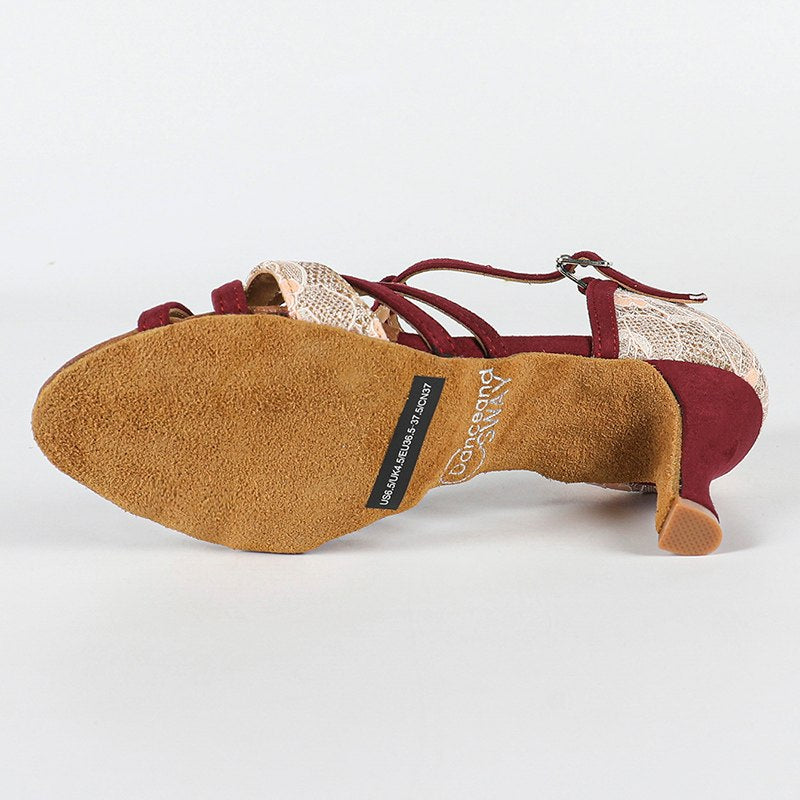 DS Women's Burgundy Customized Heel Latin Dance Shoes