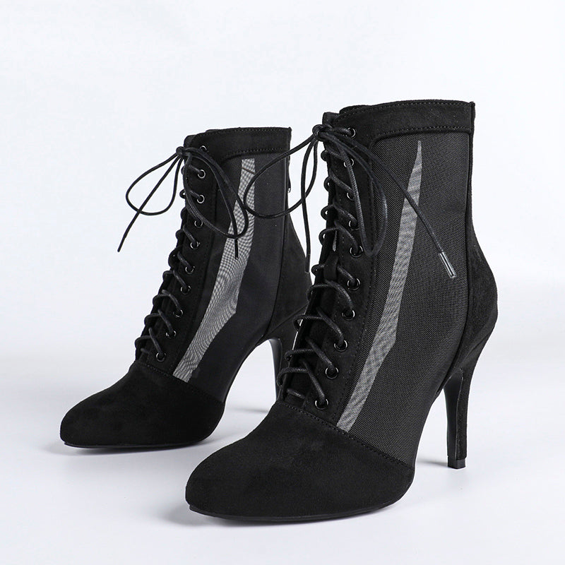 DS Women's Lace up Rubber Sole Customized High Heel Salsa Jazz Dance Shoes Dance Heels Boots