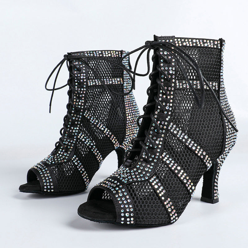 Women's Satin Customized Heel Dance Boots Jazz Salsa Dancing Shoes