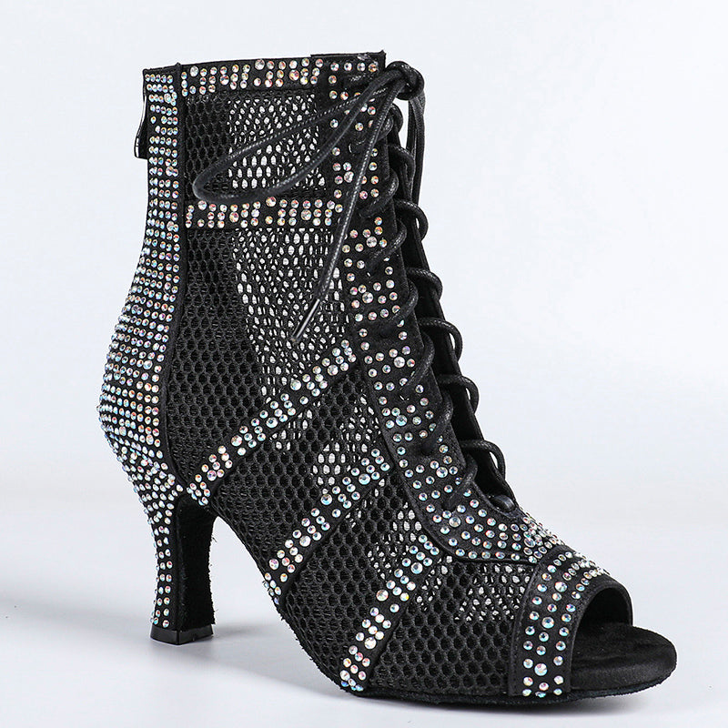 Women's Satin Customized Heel Dance Boots Jazz Salsa Dancing Shoes