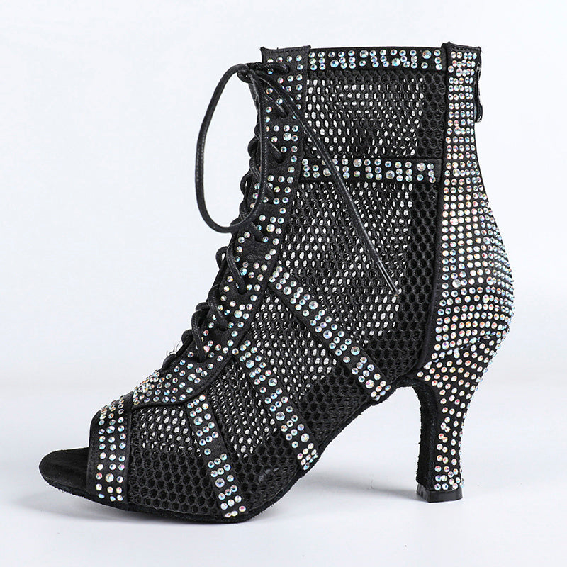 Women's Satin Customized Heel Dance Boots Jazz Salsa Dancing Shoes